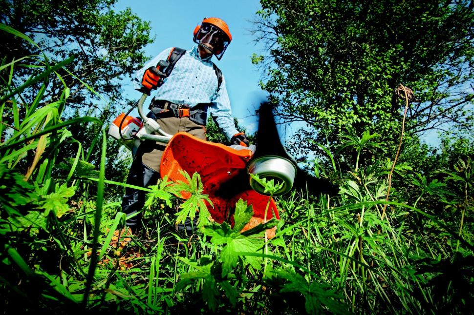 Man weedwacking weeds